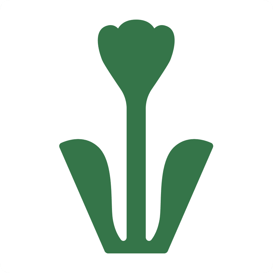 The flower is stylised into a geometric form with rounded corners.